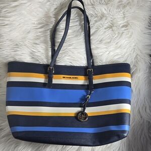 Michael Kors Blue and Yellow Striped Tote